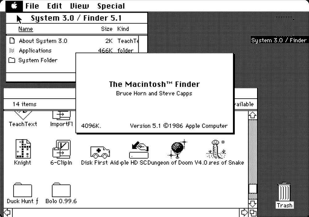 Mac OS System 3 desktop (1986)